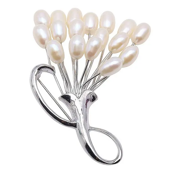 Brosa Buchet de Flori cu Perle Naturale Albe