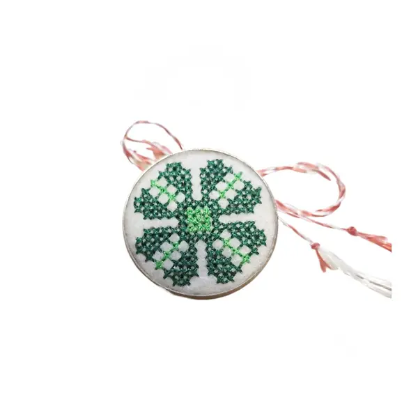 Brosa de inox cu broderie traditionala model etno Verde