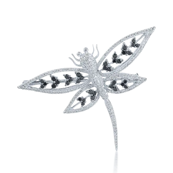 Brosa din aur alb cu diamante transparente de 0.96ct si diamante negre de 0.7ct