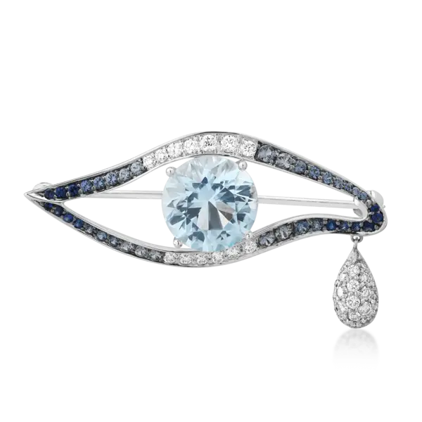 Brosa din aur alb cu pietre pretioase si semipretioase de 5.92ct