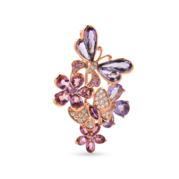 Brosa din aur roz cu pietre pretioase si semipretioase de 7.4ct