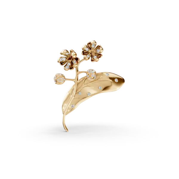 Brosa floare de tei din aur galben cu diamante de 0.2ct