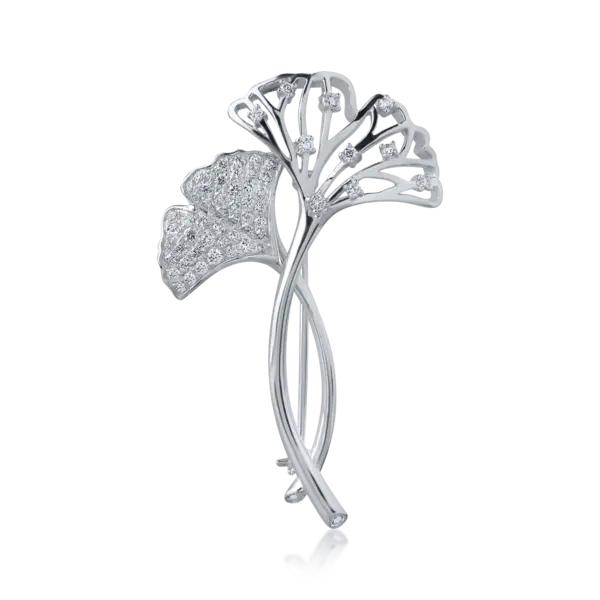 Brosa florala din aur alb cu diamante de 0.86ct