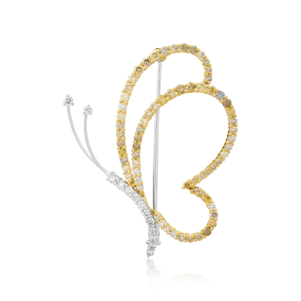 Brosa fluture din aur alb-galben cu fancy diamond de 1.52ct si diamante de 0.3ct