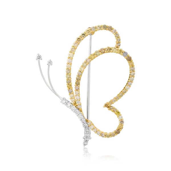 Brosa fluture din aur alb-galben cu fancy diamonds de 1.54ct si diamante de 0.31ct