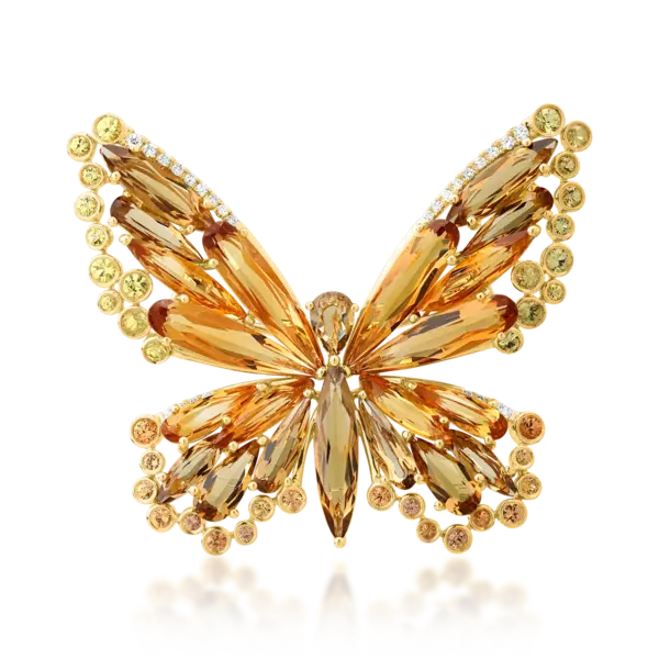 Brosa fluture din aur galben cu pietre pretioase si semipretioase de 18.89ct