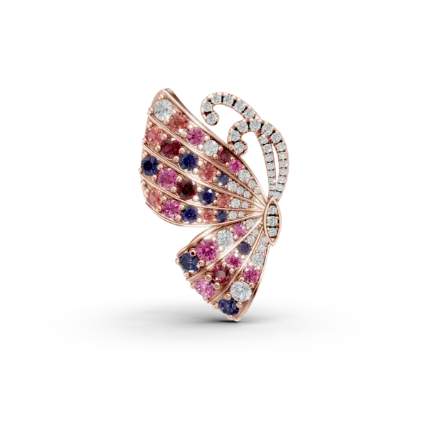 Brosa fluture din aur roz cu pietre pretioase si semipretioase de 1.6ct