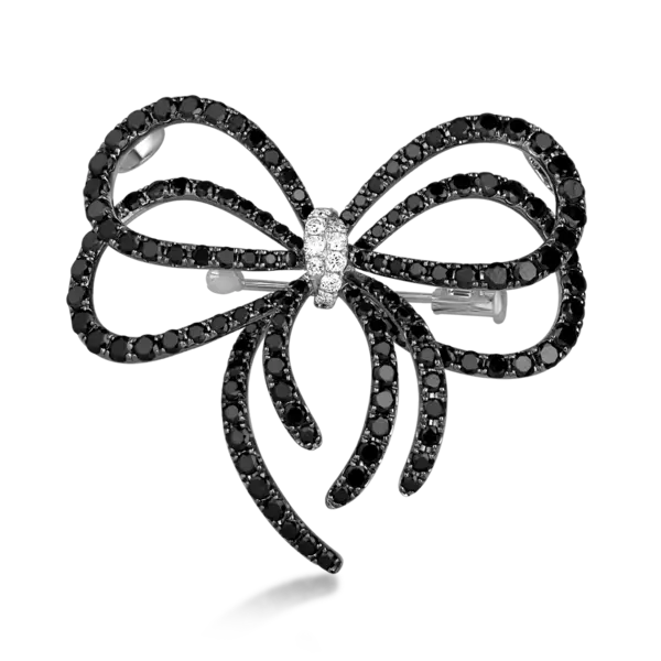 Brosa fundita din aur alb cu diamante negre de 5.801ct si diamante incolore de 0.243ct