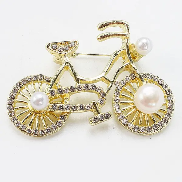Brosa Golden Bike cu Perle Naturale
