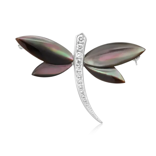 Brosa libelula din aur alb cu sidef marquise de 5.3ct si diamante de 0.23ct