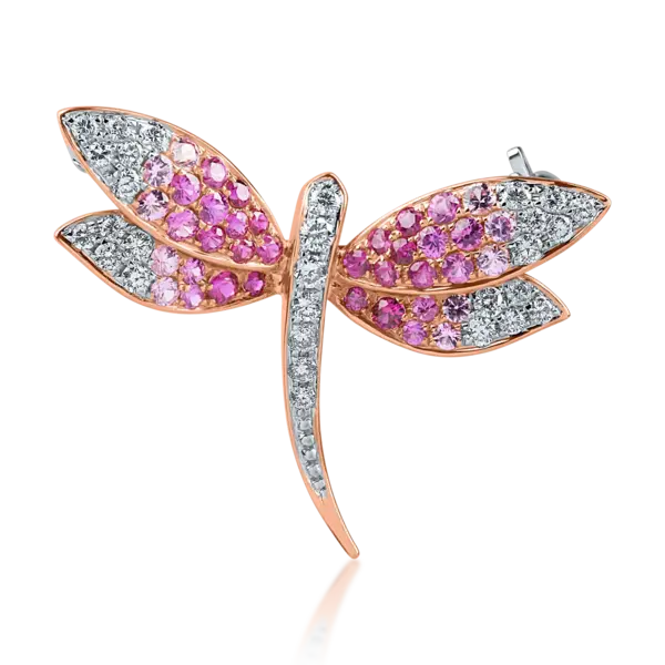 Brosa libelula din aur alb-roz cu pietre pretioase de 0.7ct