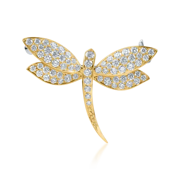 Brosa libelula din aur galben cu diamante de 0.6ct