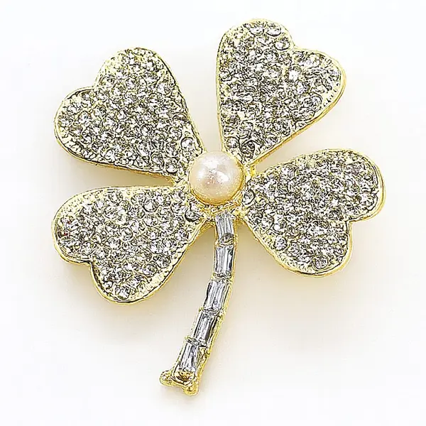 Brosa Lucky Clover cu Perla Naturala