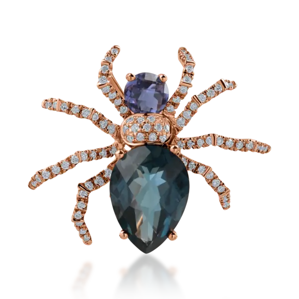Brosa paianjen din aur roz cu pietre pretioase si semipretioase de 4.05ct