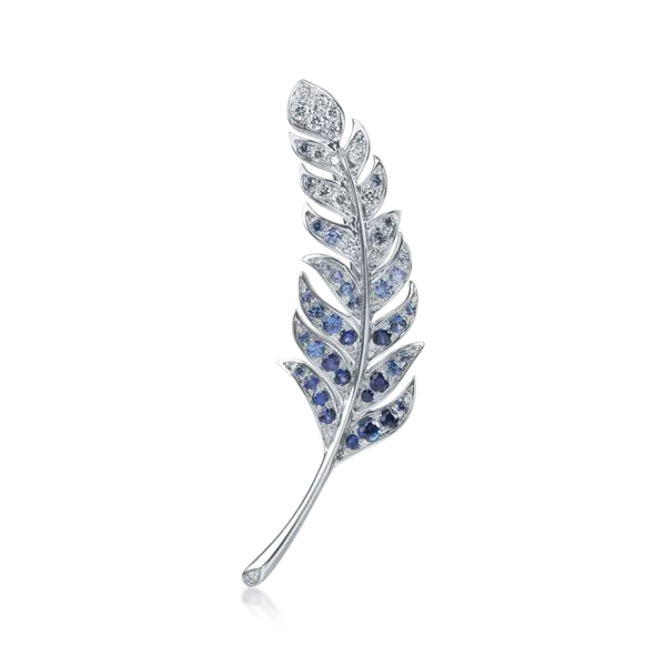 Brosa pana din aur alb cu diamante de 0.23ct si safire de 0.76ct