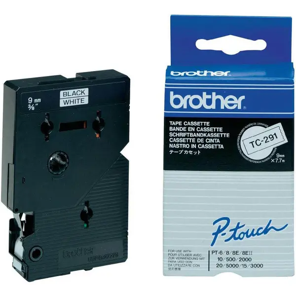 brother BANDA LAMINATA BLACK ON WHITE TC291 ORIGINAL BROTHER P-TOUCH 9MM
