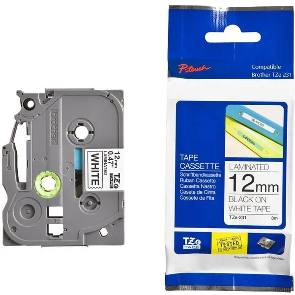 brother BANDA LAMINATA BLACK ON WHITE TZE231 ORIGINAL BROTHER P-TOUCH E300VP