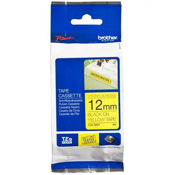 brother Etichete Brother TZES631 Tape, 12 mm, Black on Yellow Adhesive