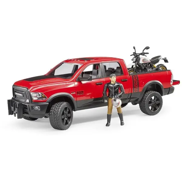 BRUDER RAM 2500 Pickup si motocicleta cu figurina motociclist, Bruder 02502