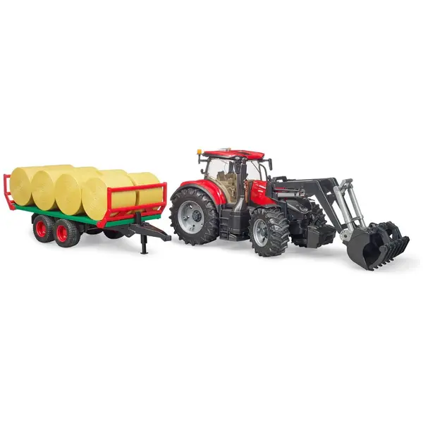 BRUDER Tractor Case IH Optum 300 CVX cu remorca de transport baloti, Bruder 03198