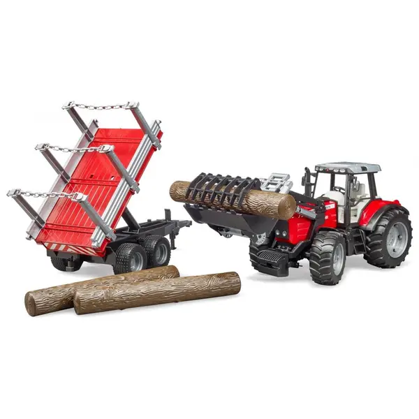 BRUDER Tractor Massey Ferguson cu incarcator frontal si remorca, Bruder 02046