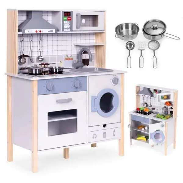 Bucatarie copii Ecotoys, lemn, cuptor, masina de spalat, 5 accesorii, multicolor KID003839, la doar 415,00 lei