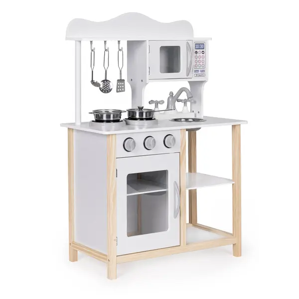 Bucatarie copii Ecotoys, lemn, cuptor si accesorii, alb KID012824, la doar 339,00 lei