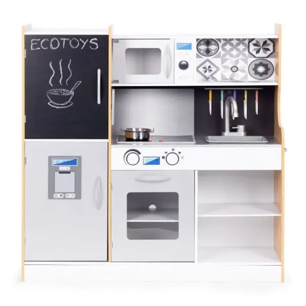 Bucatarie copii Ecotoys, lemn, sunete si lumini LED, 5 accesorii, multicolor KID003860, la doar 573,00 lei