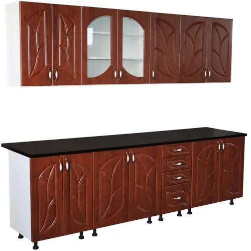 Bucatarie Zebra 260 cm din MDF Cedru frunza cu blat termoizolant negru