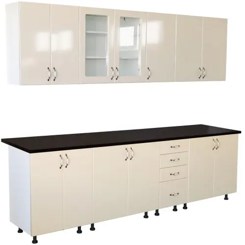 Bucatarie Zebra 260 cm din MDF Vanilie cu blat termoizolant negru