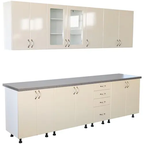 Bucatarie Zebra 260 cm din MDF Vanilie cu blat termoizolant gri
