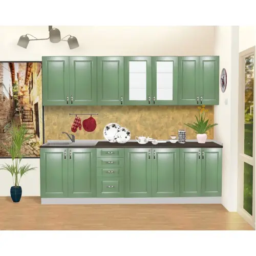 Bucatarie Zebra 260 cm din MDF Verde cu blat termoizolant negru