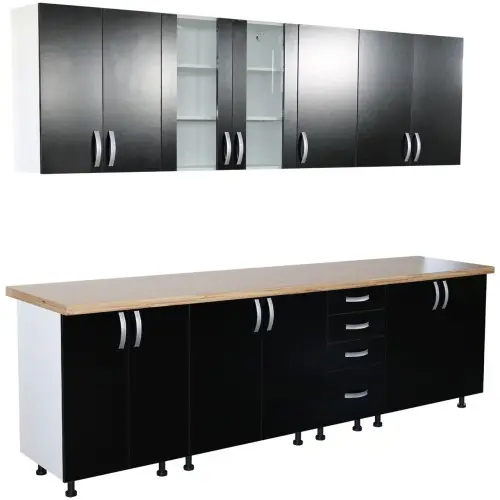 Bucatarie Zebra 260 cm din PAL Negru cu blat termoizolant crem
