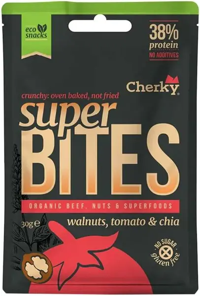 Bucăți de vită organică, nuci, roșii și chia, 30 g, Cherky