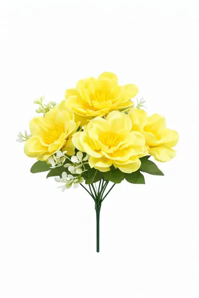 Buchet flori artificiale, 7 Bujori si flori decorative, 30 cm, Galben