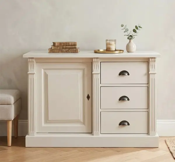 Bufet cu 1 usa, 3 sertare, BAS, Colectia Directoire cu finisaj Light Greige