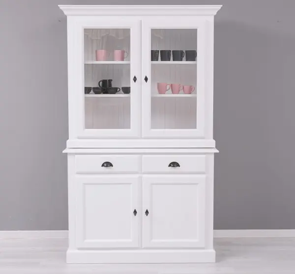 Bufet cu 2 usi, 2 sertare BAS + 2 usi sticla SUP cu finisaj White