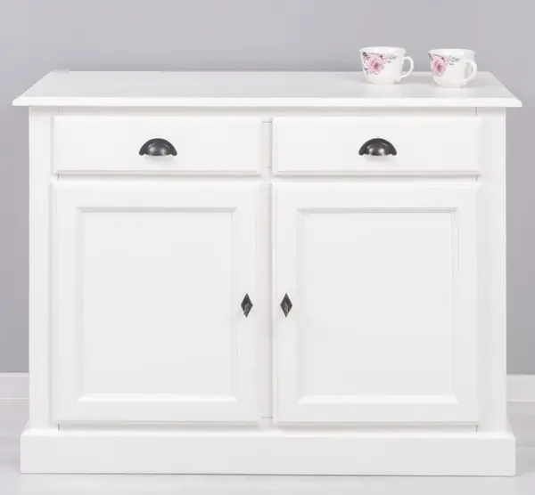 Bufet cu 2 usi, 2 sertare, BAS cu finisaj Signal White Antic / Walnut Waxed