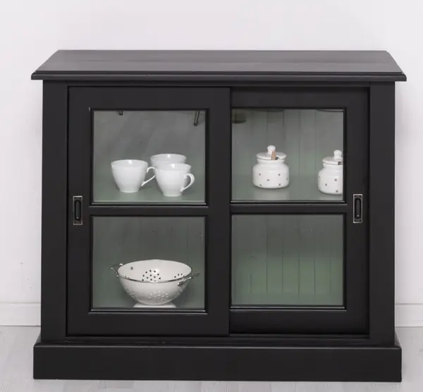 Bufet cu 2 usi sticla glisante, BAS cu finisaj Black / Olive Drab