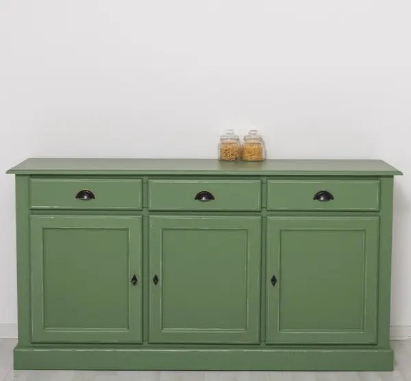 Bufet cu 3 usi, 3 sertare, BAS cu finisaj Olive Drab Antic