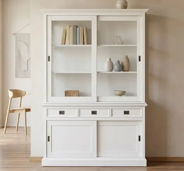 Bufet cu 4 usi glisante si 3 sertare, cu dim. 150x48x215, din MDF cu finisaj Vopsit