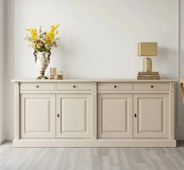 Bufet cu 4 usi si 4 sertare, Colectia Directoire cu finisaj Light Greige / Sand Yellow