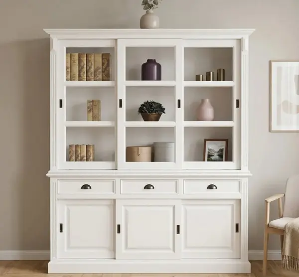 Bufet cu 6 usi glisante si 3 sertare, cu dim. 180x51x220, din MDF cu finisaj Vopsit