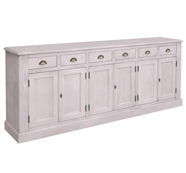 Bufet cu 6 usi si 6 sertare, BAS cu finisaj Ash White / Walnut Waxed