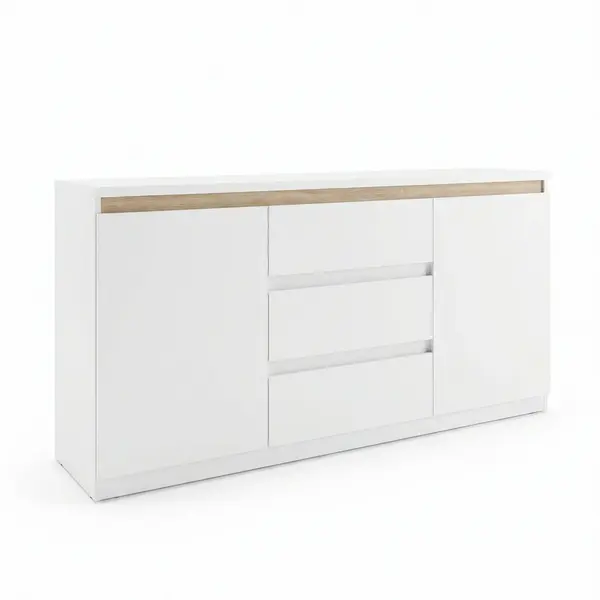 Bufet cu spatiu de depozitare Chiemo, Lemn, Alb, 160x40x93 cm