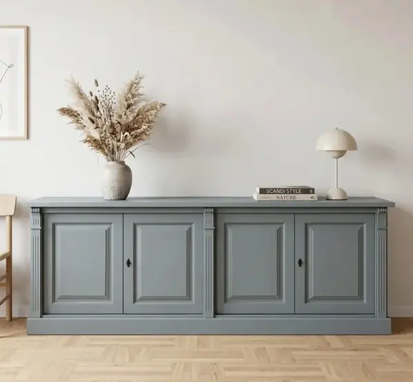 Bufet mare cu 4 usi, BAS, Colectia Directoire cu finisaj Slate Grey / Walnut Waxed