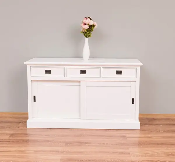 Buffet cu 2 usi glisante si 3 sertare, cu dim. 146x46x85, din MDF cu finisaj Vopsit antichizat