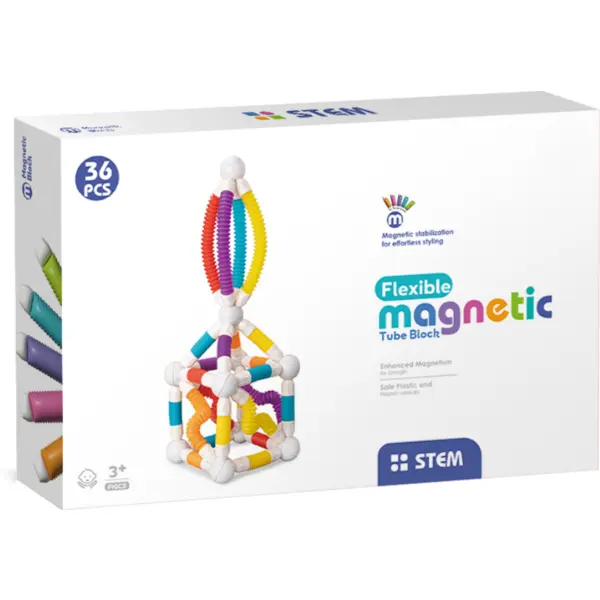 Bufnitel Set de constructie magnetic Bufnitel cu tuburi flexibile, 36 piese