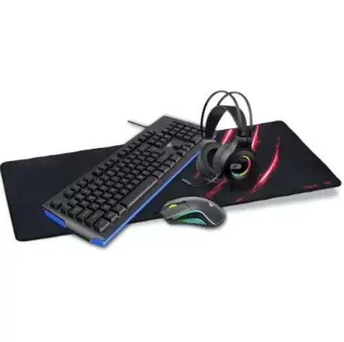 Bundle gaming 4 in 1, tastatura, mouse, mousepad si casti gaming HAVIT KB4795M, USB/plug 3.5, 19 taste anti-ghosting, US Layout (Negru)