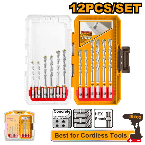 Burghie pentru Beton Set 12buc INGCO AKDL12206